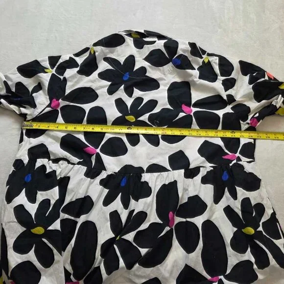 Plus 3X Maeve Anthropologie The Bettina tiered shirt dress Black White floral 2 - Picture 8 of 11